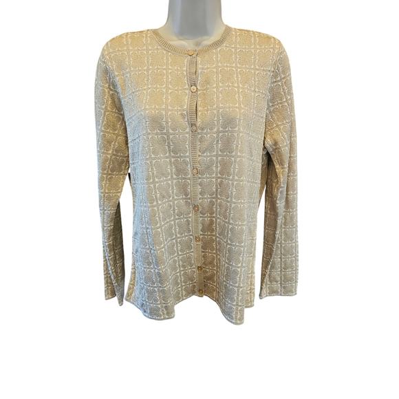 NWT Liz claiborne st Patrick's day shamrock metallic gold shiny cardigan Large L - Picture 1 of 7